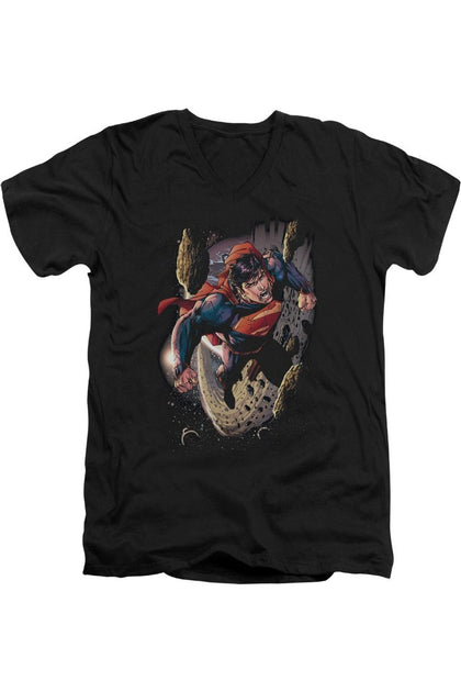 Gildan Superman Orbit V Neck T-Shirt Black Large 2