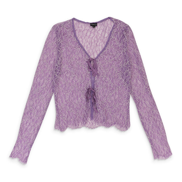 Callipygian Lace Tie Blouse Purple Small 4