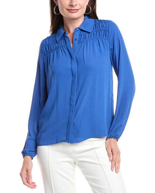 T Tahari Button-Down Blouse Blue XSmall 2