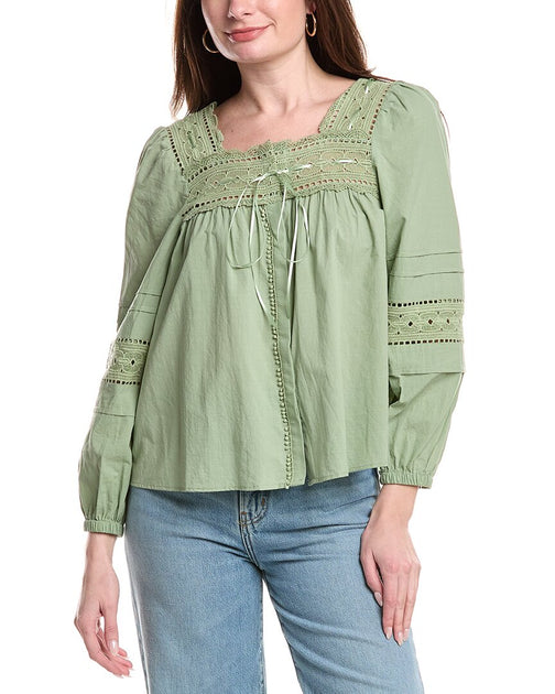 Industry Eyelet Blouse Green Small 2