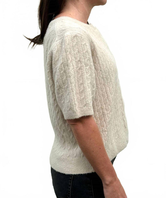 Things Between Paisley Cable Knit Short Sleeve Top Beige Medium 4