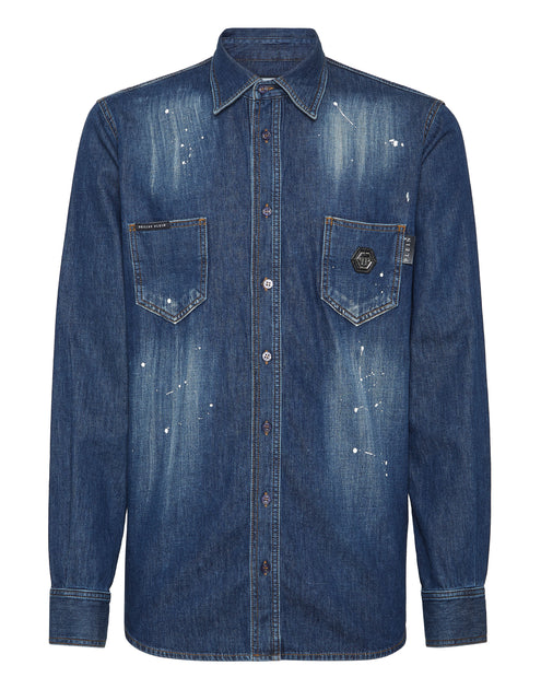 Philipp Plein Denim Shirt Long-Sleeve Skull & Bones Multi Small 2