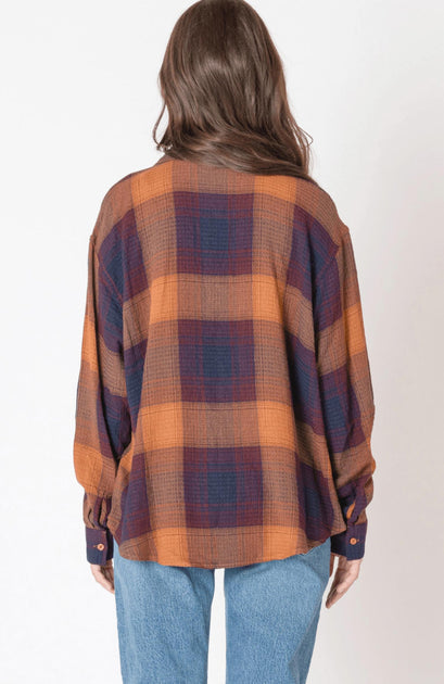 Dex Aria Plaid Button Down Brown Small 4