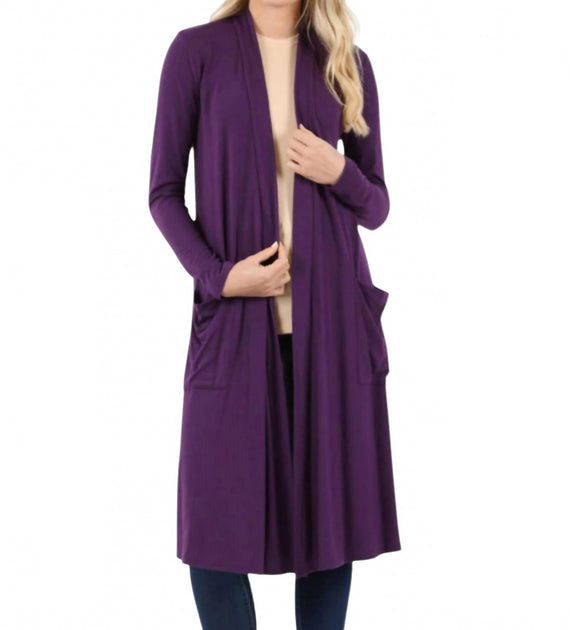 ZENANA Slouchy Pocket Open Cardigan Purple Small 2