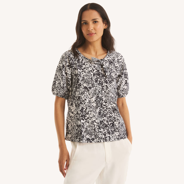Nautica Printed Side-Bow Blouse Grey Large 2
