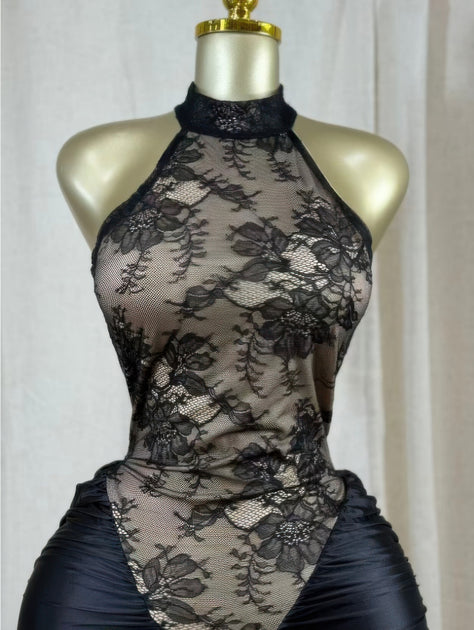 TRUEDAMES Crimson Lace Hourglass Dress Black Medium 4