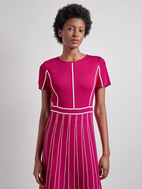 Misook Contrast Stripe A-Line Knit Dress Pink XXSmall 4
