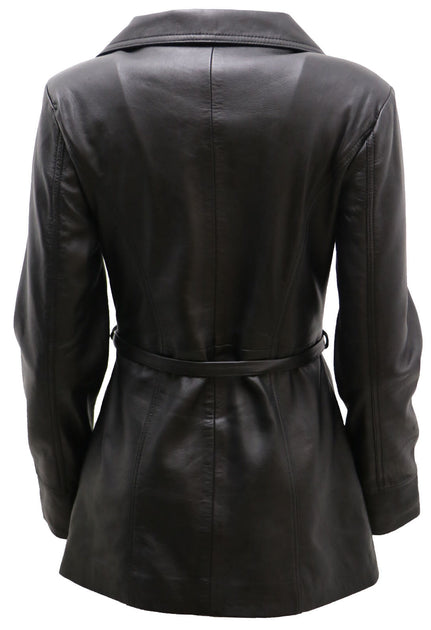 Infinity Womens Leather Long Biker Jacket Black Large 4
