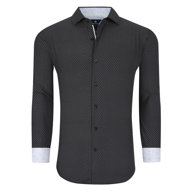 Tom Baine Slim Fit Performance Long Sleeve Geometric Button Down White Large 2