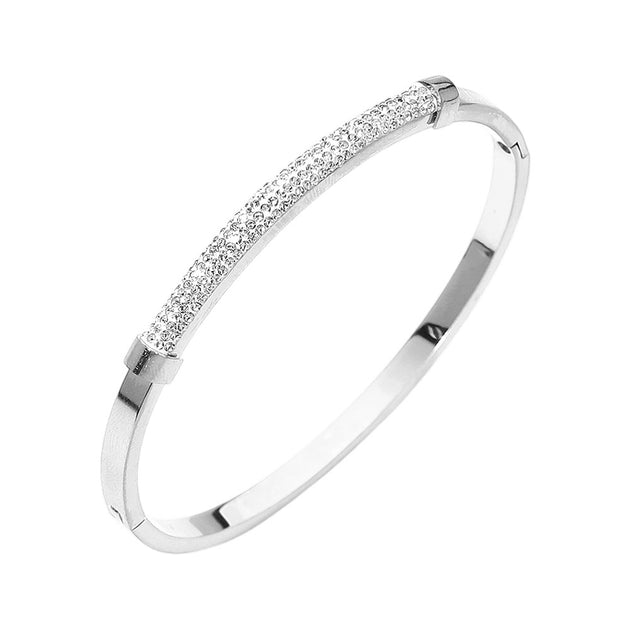 FASHNZFAB CZ Pave Hinged Bangle Silver One Size 3