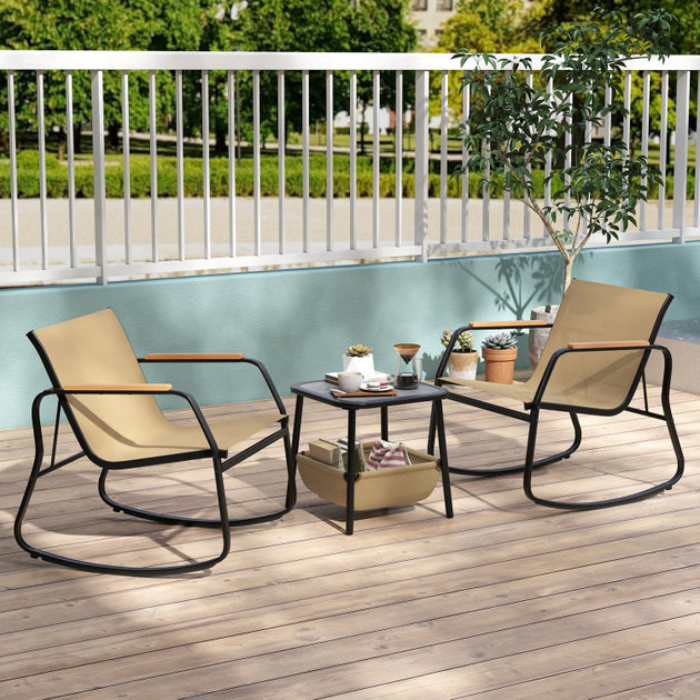 Hivvago 3 Piece Rocking Bistro Chairs and Side Table Set Black 3