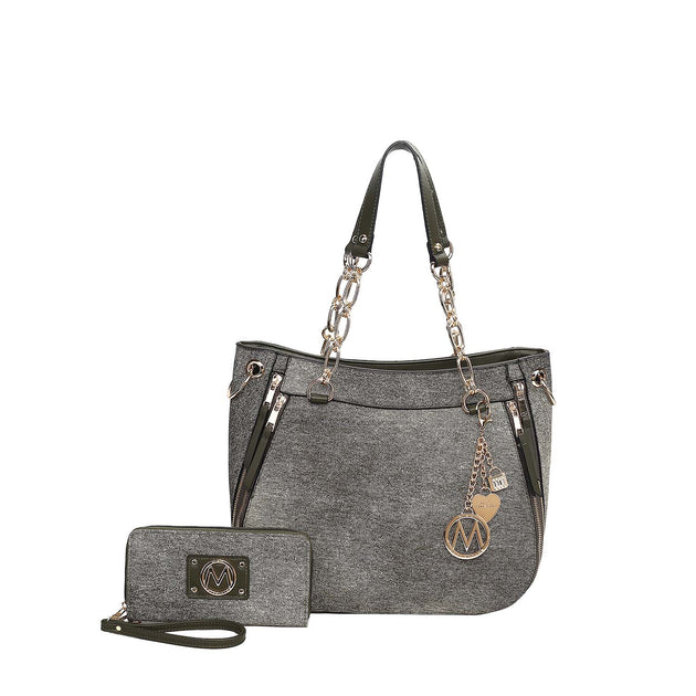 MKF Collection Lina Tote Bag and Wallet Set Grey Large 2