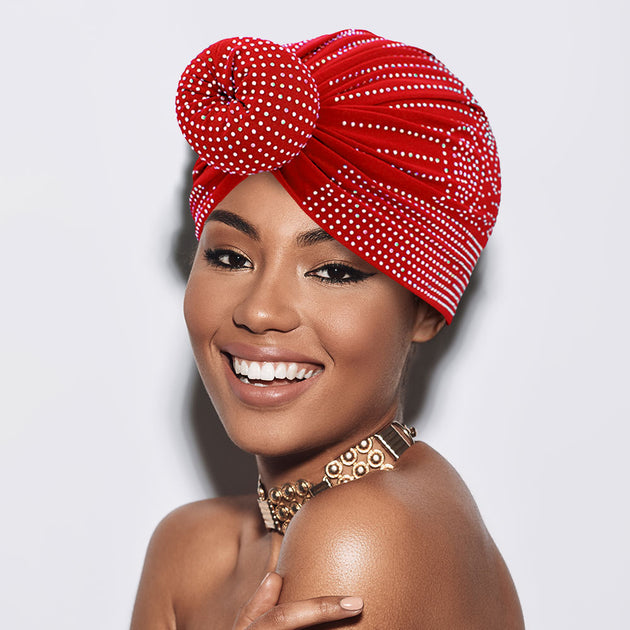 FASHNZFAB Bling Studded Turban Hat White 2