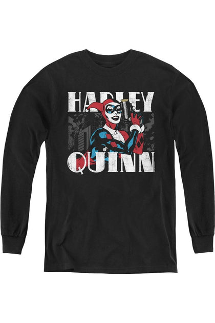 Gildan Batman Harley Bold Youth Long Sleeve Tee Black Small 2
