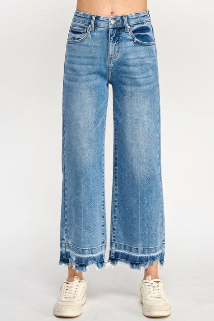 TRUEDAMES Tummy Control Crop Wide Leg Jeans Medium Blue US 10 2