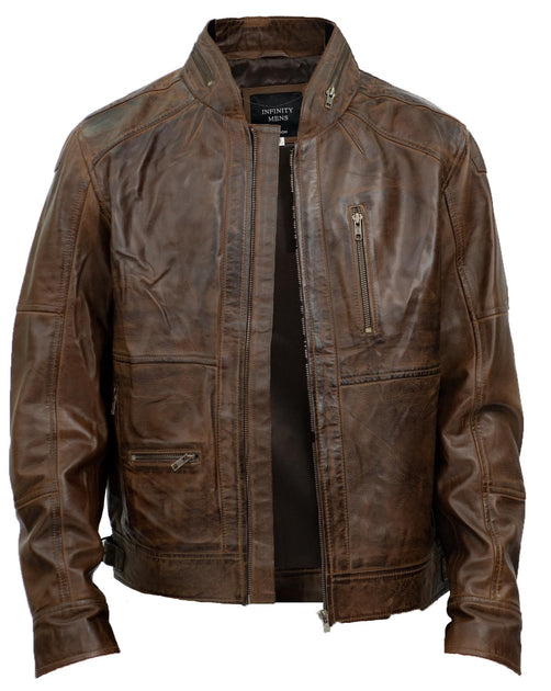 Infinity Sydney Mens Biker Leather Jacket Brown 5XL 3