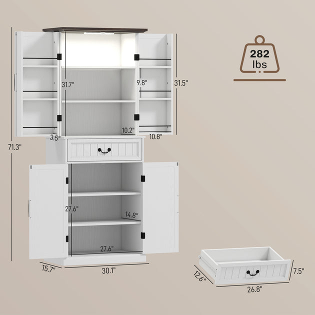 Hivvago LED Kitchen Pantry Cabinet White 5