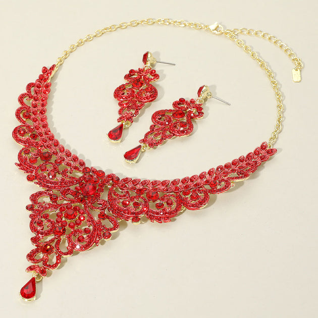 FASHNZFAB Multi Stone Evening Necklace Red 2