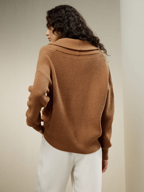 LILYSIL Wool-Cashmere Blend Shawl Collar Cardigan Brown Medium 3