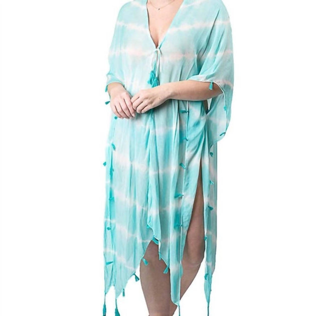 Top It Off Boho Tassel Kimono Wrap Bleu Taille Unique 2