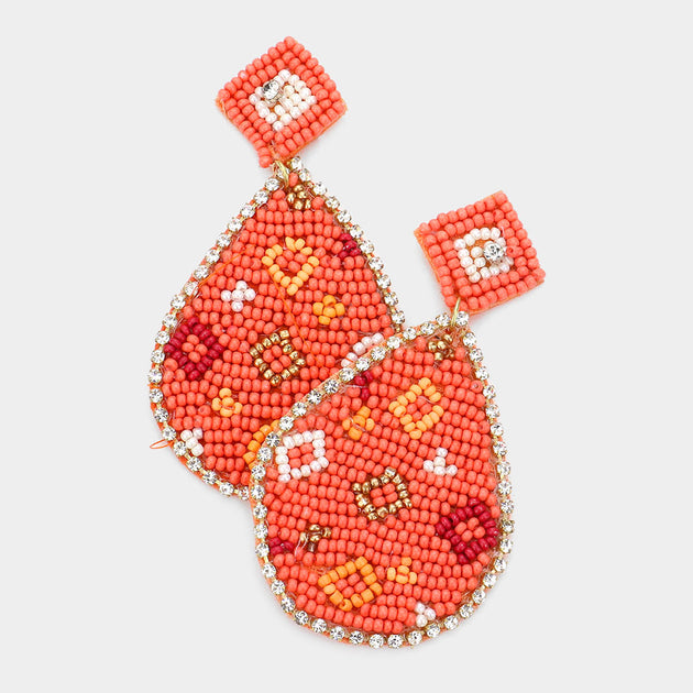 FASHNZFAB Teardrop Beaded Dangle Earrings Red 4