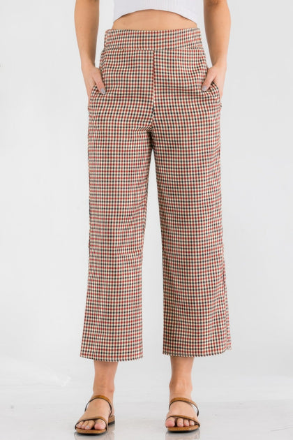 TRUEDAMES Gingham High Waist Pants Red Medium 2