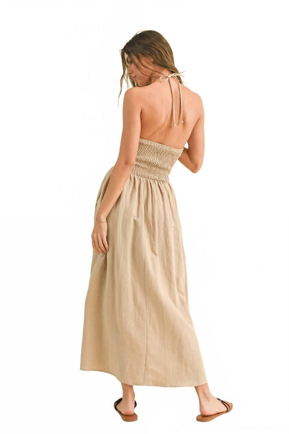 MIOU MUSE Twisted Halter Maxi Dress Beige Medium 3