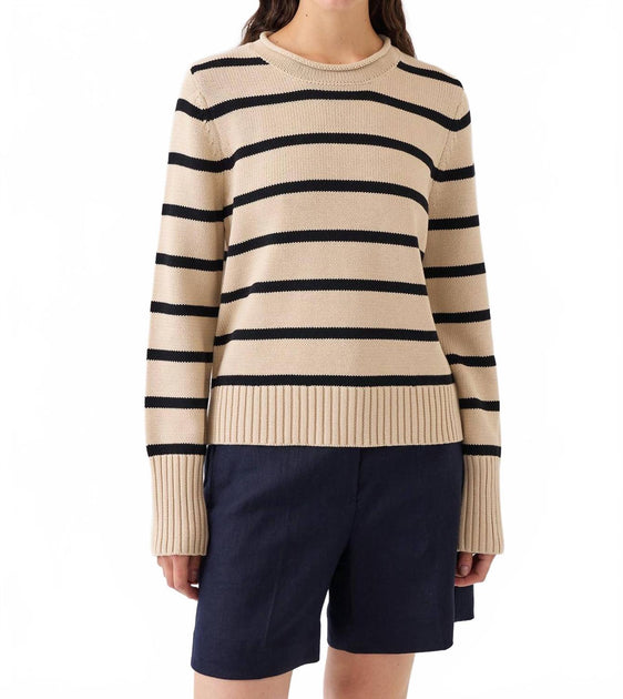 DEMYLEE New York Quinn Stripe Cotton Sweater Beige Small 2