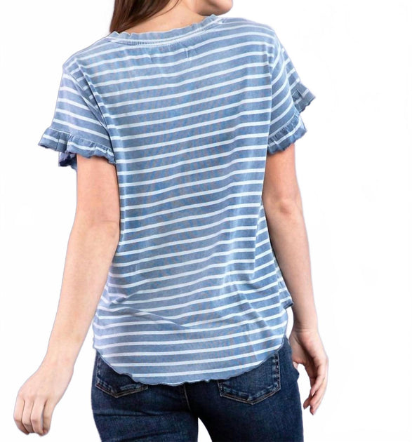 Billy T Ruffle V-Neck Tee Blue XLarge 4