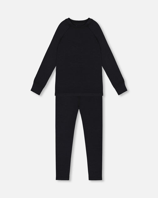 Deux par Deux Merino Wool Base Layer Set Black US 8 2