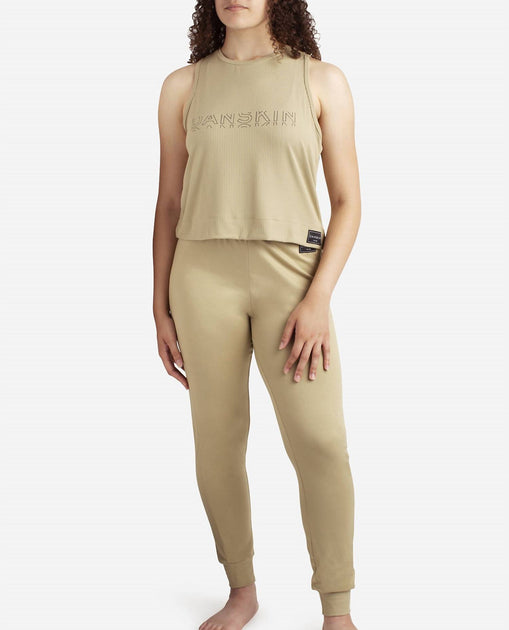 Danskin High Neck Tank Sleep With Jogger Set Beige Large 2