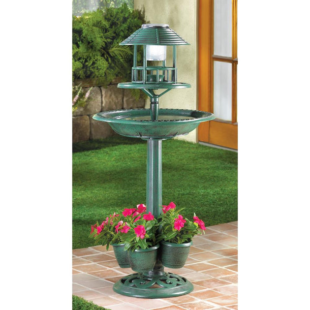 Actifo Solar-Lighted Birdbath and Planter Green 2