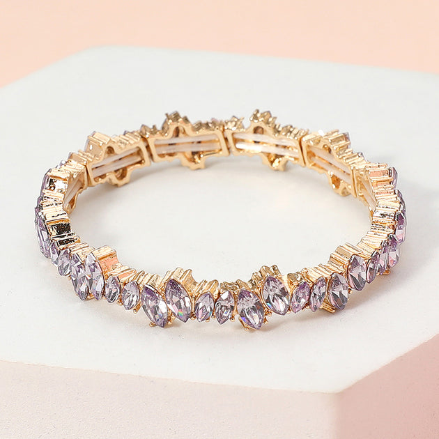 FASHNZFAB Marquise Stone Cluster Stretch Bracelet Lavender Gold One Size 2