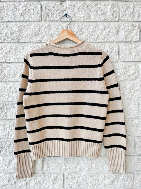 DEMYLEE New York Quinn Stripe Cotton Sweater Beige Small 4