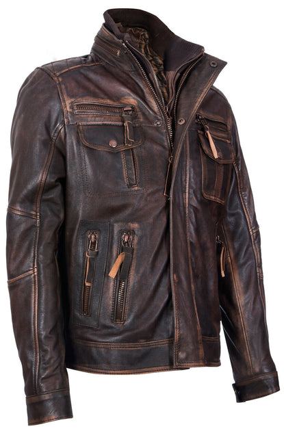 Infinity Toronto Leather Biker Jacket Brown Small 3