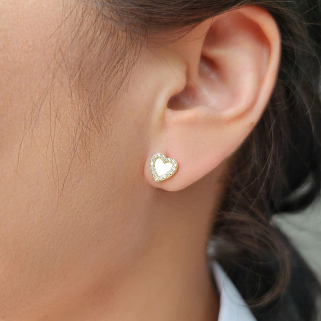 Adornia Mini Halo Heart Studs Silver 3