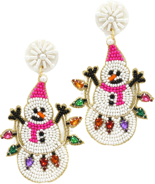 Viola Beaded Snowman Earrings Red One Size 2