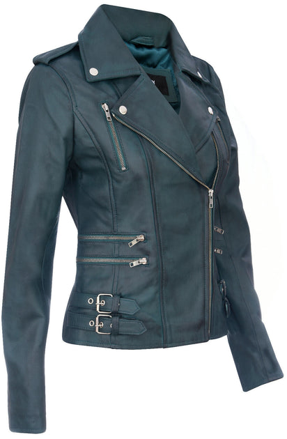 Infinity Loddon Womens Leather Biker Jacket Grey XLarge 3