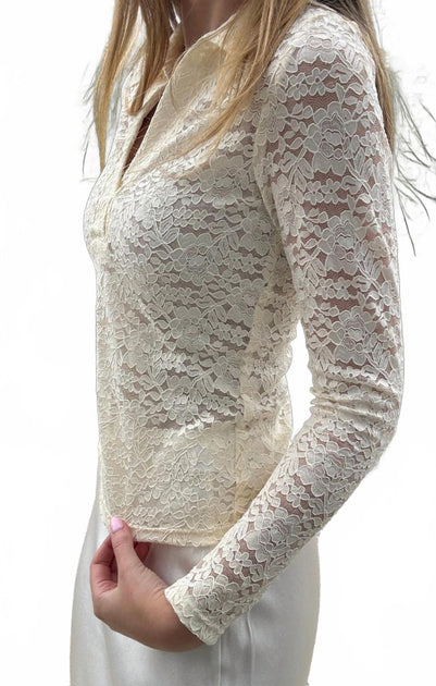 Red Haute Dahlia Lace Top White Medium 4