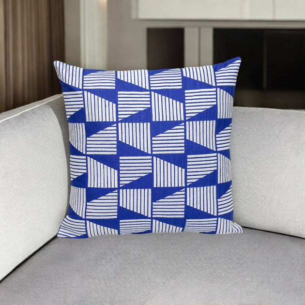 Hivvago 18" Geometric Throw Pillow Blue/White 2