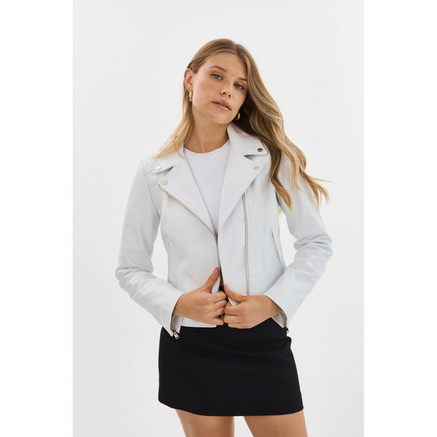 Lamarque Kelsey Leather Biker Jacket White Small 2