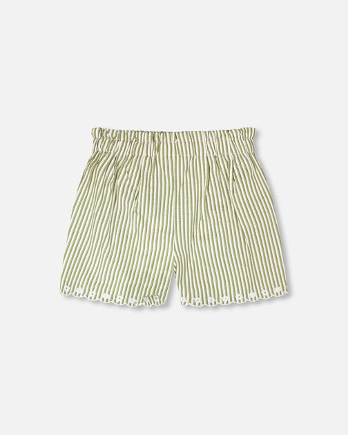 Deux par Deux Shorts Green Off White Striped US 6 4