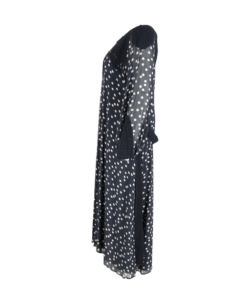 rixo crochet dress Bethea crochet-trimmed polka-dot crepe midi dress - navy