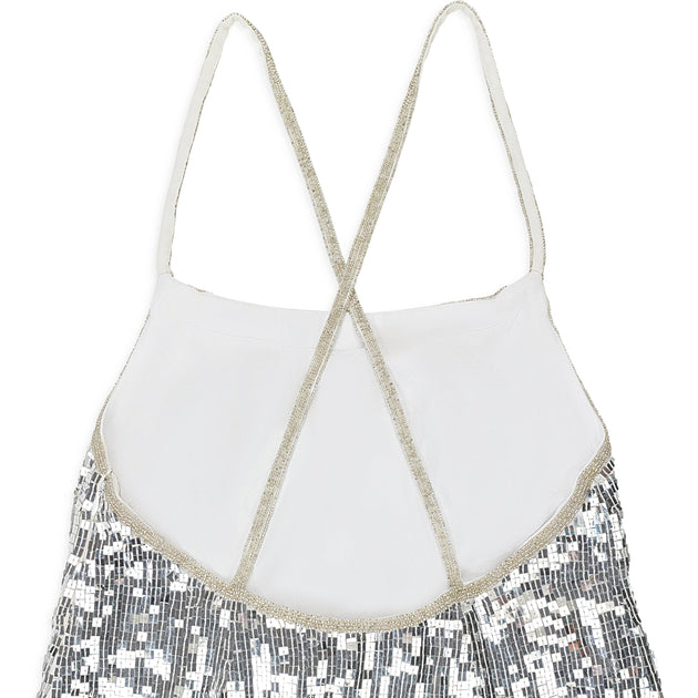Batsheva Sequin Dress Silver Beige US 10 2