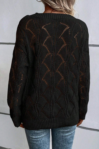 TRUEDAMES Hollow Out Knit Sweater Black Large 3