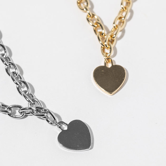 FASHNZFAB Chunky Chain Heart Pendant Necklace Gold One Size 4