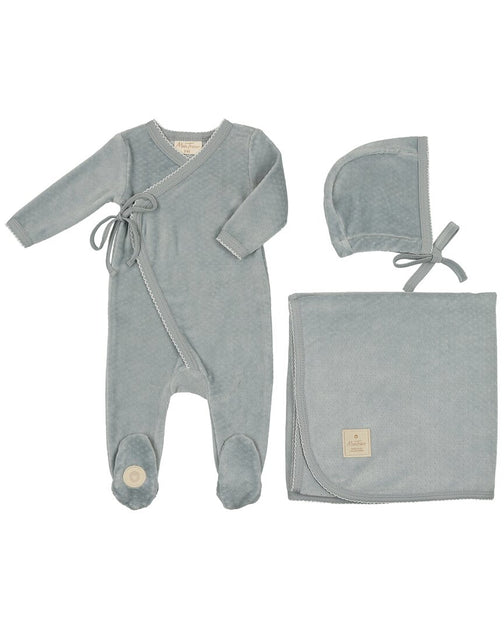 Mon Tresor Scallop Wrap Layette Set Blue Newborn 2