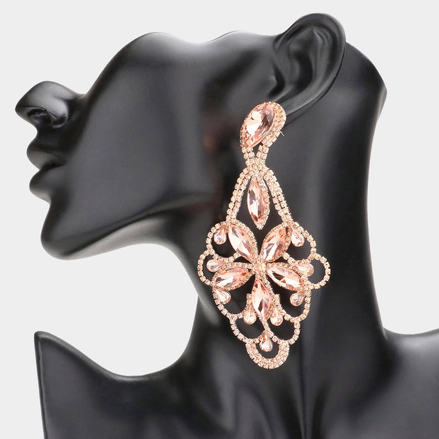 FASHNZFAB Marquise Teardrop Stone Embished Evening Earrings Black 2