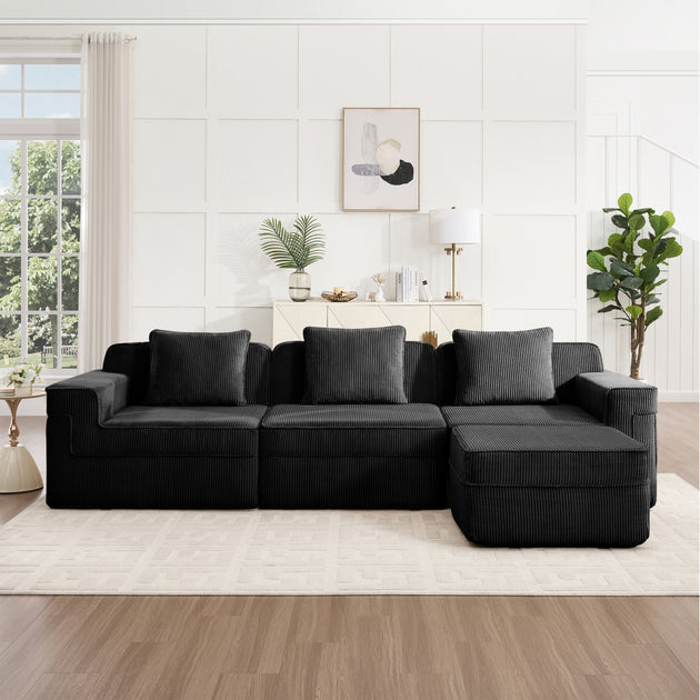 Streamdale Modular 3 Seat L Shape Sectional Sofa Black 3