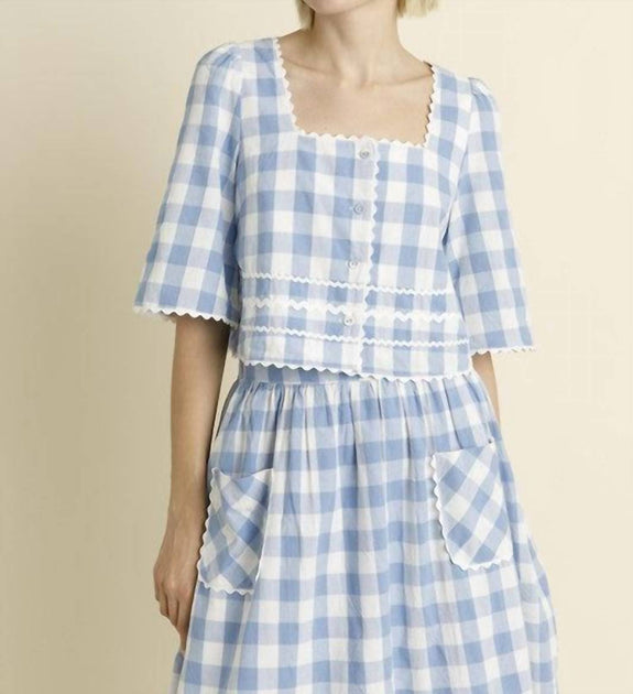 Aureum Gingham Button Front Top Blue Small 2